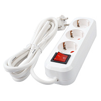 Удлинитель трехместный с/з с выключателем STEKKER HM03-31-02 3x0,75, 2м, серия Home (У10А-002), белый 39197