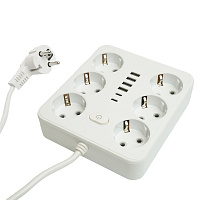 Удлинитель 6-местный c/з 3x1 мм2, 1,8 м, 250В, 10А, 4USB+2Type-C 2,4А, серия Home plus, белый STEKKER HM09-66-02 49975 Удлинитель 6-местный c/з 3x1 мм2, 1,8 м, 250В, 10А, 4USB+2Type-C 2,4А, серия Home plus, белый STEKKER HM09-66-02 49975