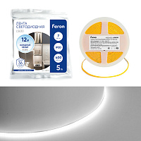 Светодиодная COB лента Feron LS630, 400SMD(2110)/ 7Вт/м 12V 5000*3*1.8мм 6500K, IP20 Артикул 48949 Светодиодная COB лента Feron LS630, 400SMD(2110)/ 7Вт/м 12V 5000*3*1.8мм 6500K, IP20 Артикул 48949