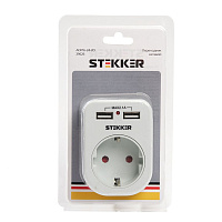 Переходник сетевой с/з c 2 USB 2,1А, STEKKER ADP16-24-20, 250В, 16A, IP20, белый 39626 Переходник сетевой с/з c 2 USB 2,1А, STEKKER ADP16-24-20, 250В, 16A, IP20, белый 39626