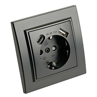 Розетка 1-местная с/з STEKKER, PST16-9016-03, 250В, 16А с USB+ type C, серия Эрна, черный 50078 Розетка 1-местная с/з STEKKER, PST16-9016-03, 250В, 16А с USB+ type C, серия Эрна, черный 50078