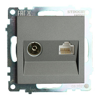 Розетка TV + компьютерная RJ-45 (механизм), серия Катрин, графит, GLS00-7106-06 49417 Розетка TV + компьютерная RJ-45 (механизм), серия Катрин, графит, GLS00-7106-06 49417