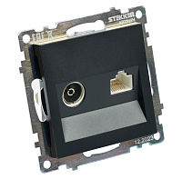 Розетка TV + компьютерная RJ-45 (механизм), STEKKER GLS00-7106-05, серия Катрин, черный 49182 Розетка TV + компьютерная RJ-45 (механизм), STEKKER GLS00-7106-05, серия Катрин, черный 49182