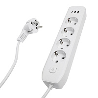 Удлинитель 4-местный c/з 3x1 мм2, 1,8 м, 250В, 10А, 2USB+1Type-C 2,4А, серия Home plus, белый STEKKER HM08-43-02 49971