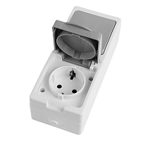 Блок розетка 1-местная с/з+  выключатель 1-клавишный STEKKER, PST16-21-54V/10-211-54,белый/серый 49738