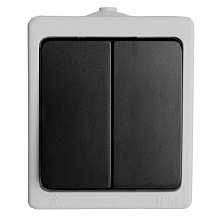 Выключатель 2-клавишный, STEKKER, PSW10-121-54, открытой установки, 250В, 10А, IP54, серый/графит 32753