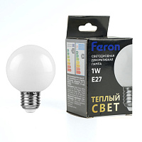 Лампа светодиодная Feron LB-37 Шарик матовый E27 1W 230V 2700K 25878 Лампа светодиодная Feron LB-37 Шарик матовый E27 1W 230V 2700K 25878