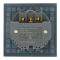 Розетка 1-местная з/ш с/з 16А + USB + Type C (механизм), STEKKER, 250В, 20W, серия Мия, RST16-3119-05, черный бархат 50452