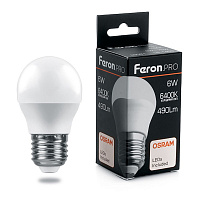 Лампа светодиодная Feron.PRO LB-1406 Шарик E27 6W 175-265V 6400K 38070 Лампа светодиодная Feron.PRO LB-1406 Шарик E27 6W 175-265V 6400K 38070