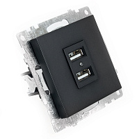 Розетка USB 2-местная (механизм), STEKKER GLS10-7115-05, 250B, 2,1А, серия Катрин, черный 39616 Розетка USB 2-местная (механизм), STEKKER GLS10-7115-05, 250B, 2,1А, серия Катрин, черный 39616