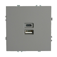 Розетка 2-местная USB + Type C (механизм), STEKKER, 250В, 20W, серия Эмили, RST10-5115-10, платиново-серый, soft touch 49957 Розетка 2-местная USB + Type C (механизм), STEKKER, 250В, 20W, серия Эмили, RST10-5115-10, платиново-серый, soft touch 49957