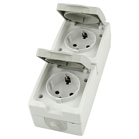 Розетка 2-местная с крышкой с/з STEKKER PST16-22-54V, пластик АВS, 250В, 16А, IP54,  белый/серый 49737 Розетка 2-местная с крышкой с/з STEKKER PST16-22-54V, пластик АВS, 250В, 16А, IP54,  белый/серый 49737