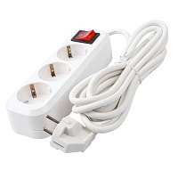 Удлинитель трехместный с/з с выключателем STEKKER HM03-31-03 3x0,75, 3м, серия Home (У10А-002), белый 39198