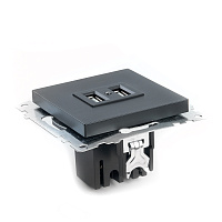 Розетка USB 2-местная (механизм), STEKKER GLS10-7115-05, 250B, 2,1А, серия Катрин, черный 39616 Розетка USB 2-местная (механизм), STEKKER GLS10-7115-05, 250B, 2,1А, серия Катрин, черный 39616