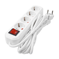 Удлинитель четырехместный с/з с выключателем STEKKER HM03-41-02 3x0,75, 2м, серия Home (У10А-003), белый 39523