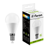 Лампа светодиодная Feron LB-750 Шарик E14 11W 175-265V 4000K 25947 Лампа светодиодная Feron LB-750 Шарик E14 11W 175-265V 4000K 25947