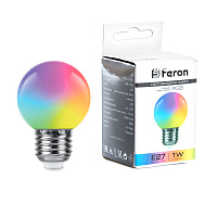 Лампа светодиодная Feron LB-37 Шарик матовый E27 1W 230V RGB плавная сменая цвета 38116 Лампа светодиодная Feron LB-37 Шарик матовый E27 1W 230V RGB плавная сменая цвета 38116