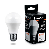 Лампа светодиодная Feron.PRO LB-1015 Шар E27 15W 175-265V 4000K 38036 Лампа светодиодная Feron.PRO LB-1015 Шар E27 15W 175-265V 4000K 38036