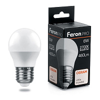 Лампа светодиодная Feron.PRO LB-1406 Шарик E27 6W 175-265V 2700K 38068 Лампа светодиодная Feron.PRO LB-1406 Шарик E27 6W 175-265V 2700K 38068