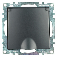 Розетка 1-местная с/з с крышкой (механизм), STEKKER GLS16-7112-05, 250В, 16А с защитной шторкой, серия Катрин, черный 39608 Розетка 1-местная с/з с крышкой (механизм), STEKKER GLS16-7112-05, 250В, 16А с защитной шторкой, серия Катрин, черный 39608