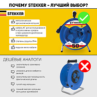 Удлинитель на металлической катушке с/з 4-местный Stekker, PRF02-31-50, 50м, 3*1,5, серия Professional, синий 39787 Удлинитель на металлической катушке с/з 4-местный Stekker, PRF02-31-50, 50м, 3*1,5, серия Professional, синий 39787