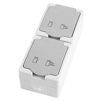 Розетка 2-местная с крышкой с/з STEKKER PST16-22-54V, пластик АВS, 250В, 16А, IP54,  белый/серый 49737