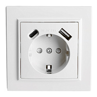 Розетка 1-местная STEKKER, PST16-9016-01, 250В, 2.1А с USB+ type C, серия Эрна, белый 50076 Розетка 1-местная STEKKER, PST16-9016-01, 250В, 2.1А с USB+ type C, серия Эрна, белый 50076