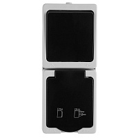 Блок вертикальный: розетка 1-местная с/з+  выключатель 1-клавишный STEKKER, PST16-11-54/10-111-54, серый/графит  49725