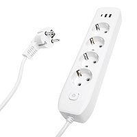 Удлинитель 4-местный c/з 3x1 мм2, 3 м, 250В, 10А, 2USB+1Type-C 2,4А, серия Home plus, белый STEKKER HM08-43-02 49978