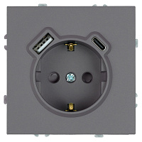 Розетка 1-местная з/ш с/з 16А + USB + Type C (механизм), Stekker, 250В, 20W, серия Эмили, платиново-серый, soft-touch, RST16-5119-10  50219