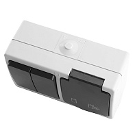 Блок горизонтальный: розетка 1-местная с/з + выключатель 2-клавишный STEKKER, PST16-11-54/10-121-54, серый/графит 32761