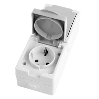 Розетка 2-местная с крышкой с/з STEKKER PST16-22-54V, пластик АВS, 250В, 16А, IP54,  белый/серый 49737