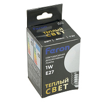 Лампа светодиодная Feron LB-37 Шарик матовый E27 1W 230V 2700K 25878
