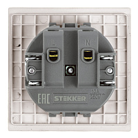 Розетка 1-местная с защитной шторкой (механизм), STEKKER, б/з, 250В, 16А, серия Мия, RST16-3109-08, пудровый жемчуг 50483