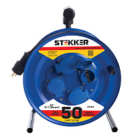 Удлинитель на металлической катушке с/з 4-местный Stekker, PRF02-31-50, 50м, 3*1,5, серия Professional, синий 39787 Удлинитель на металлической катушке с/з 4-местный Stekker, PRF02-31-50, 50м, 3*1,5, серия Professional, синий 39787