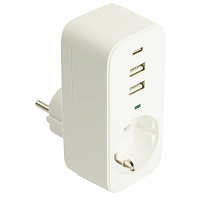 Сетевой фильтр 1-местный с/з STEKKER 250В, 16А,  2USB+1Type-C 2,4 A, серия Nova, HM81-11-1, белый 50142 Сетевой фильтр 1-местный с/з STEKKER 250В, 16А,  2USB+1Type-C 2,4 A, серия Nova, HM81-11-1, белый 50142