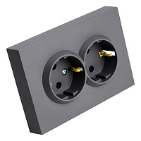 Розетка 2-местная с з/ш, с/з, СЗК, STEKKER, 250В, 16А, серия Эмили, RST16-5114-05ZK, черный уголь, soft touch 50252