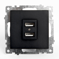 Розетка USB 2-местная (механизм), STEKKER GLS10-7115-05, 250B, 2,1А, серия Катрин, черный 39616 Розетка USB 2-местная (механизм), STEKKER GLS10-7115-05, 250B, 2,1А, серия Катрин, черный 39616