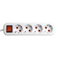 Удлинитель четырехместный с/з  с выключ. STEKKER HM07-41-02 3x1мм2, 2м, серия Home (У16А-003), белый 49358