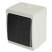 Выключатель 2-клавишный, STEKKER, PSW10-121-54, открытой установки, 250В, 10А, IP54, серый/графит 32753