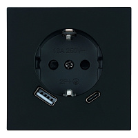 Розетка 1-местная з/ш с/з 16А + USB + Type C (механизм), STEKKER, 250В, 20W, серия Мия, RST16-3119-05, черный бархат 50452