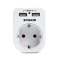 Переходник сетевой с/з c 2 USB 2,1А, STEKKER ADP16-24-20, 250В, 16A, IP20, белый 39626 Переходник сетевой с/з c 2 USB 2,1А, STEKKER ADP16-24-20, 250В, 16A, IP20, белый 39626