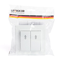 Переключатель 2-клавишный STEKKER  PSW10-9005-01, 250В, 10А, серия Эрна, белый 39919 Переключатель 2-клавишный STEKKER  PSW10-9005-01, 250В, 10А, серия Эрна, белый 39919