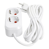 Удлинитель двухместный с/з  STEKKER HM06-21-02 3x1мм2, 2м, серия Home (У10-001), белый 49339