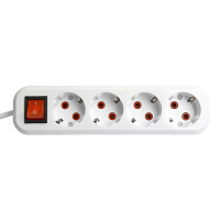 Удлинитель четырехместный с/з  с выключ. STEKKER HM07-41-03 3x1мм2, 3м, серия Home (У16А-003), белый 49359