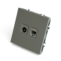 Розетка TV + компьютерная RJ-45 (механизм), STEKKER, серия Эмили, RST00-5106-10, платиново-серый, soft touch 49950 Розетка TV + компьютерная RJ-45 (механизм), STEKKER, серия Эмили, RST00-5106-10, платиново-серый, soft touch 49950