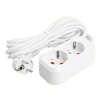 Удлинитель двухместный с/з  STEKKER HM06-21-02 3x1мм2, 2м, серия Home (У10-001), белый 49339