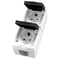 Вертикальная розетка 2-местная с крышкой с/з STEKKER PST16-12-54, пластик АВS, 250В, 16А, IP54, серый/графит 49724