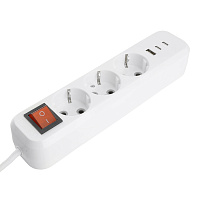 Удлинитель 3-местный с/з с выключ. STEKKER HM071-31-05 3x1мм2, 5м, 250В, 16А, 1USB+2C, 2.4A, сер Home, белый 50138