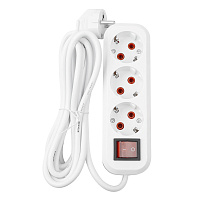 Удлинитель трехместный с/з с выключателем STEKKER HM03-31-03 3x0,75, 3м, серия Home (У10А-002), белый 39198